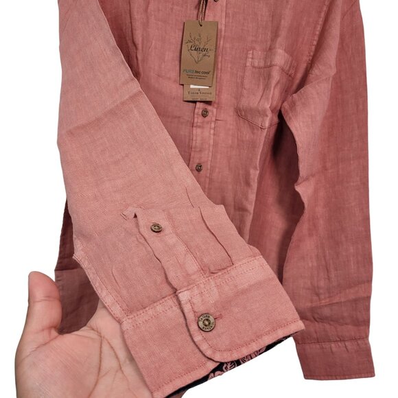 Tailor Vintage Men's Pure Tec Button Down Shirt Dusty Rose Linen Size Medium - Picture 5 of 9